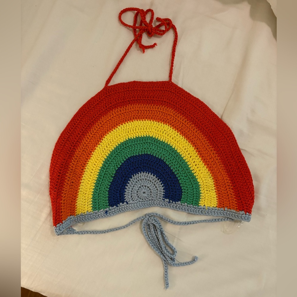 Hot & Delicious Vibrant Rainbow Crochet Halter Top